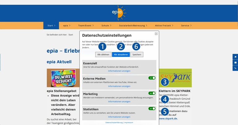 Erklärung zur Webseite von epia – Erlebnispädagogik im Alltag – Cookie-Einstellungen