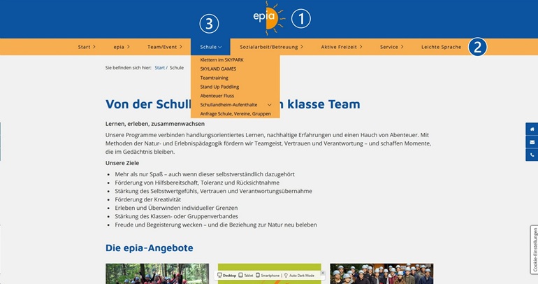 Erklärung zur Webseite von epia – Erlebnispädagogik im Alltag – Hinweise auf Inhalte der einzelnen Rubriken, hier Informationen über Schule